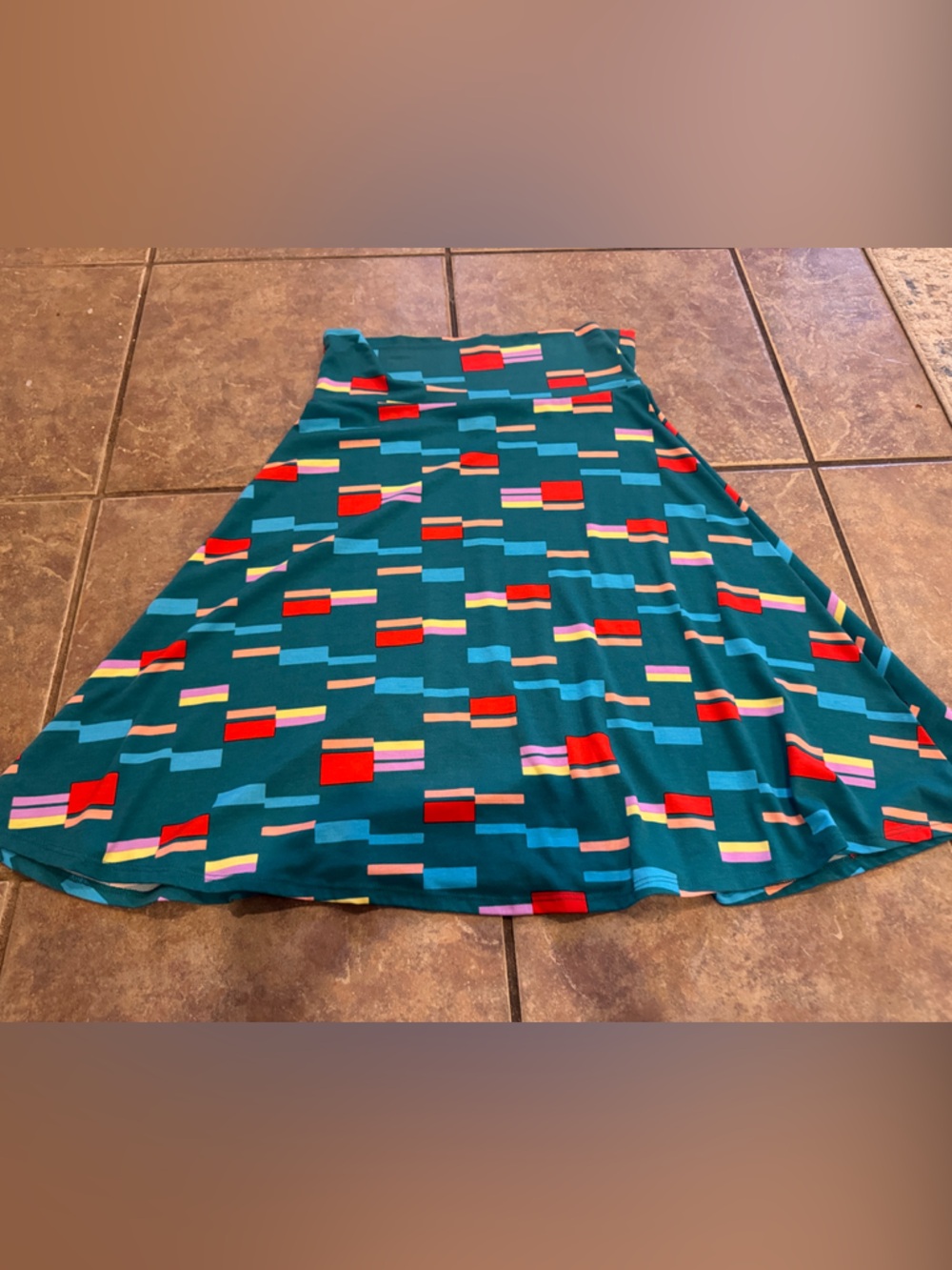 LuLaRoe Teal A-Line Skirt with Red and Blue Blocks